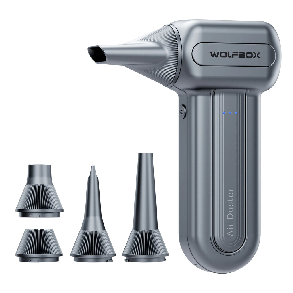WOLFBOX DF60 Poderoso Espanador de Pó com Ventilador Soprador de Ar Sem Fio Espanador de Ar 110000RPM 3 Velocidades Ajustáveis Ventilador Portátil para Carro/Casa/Exterior