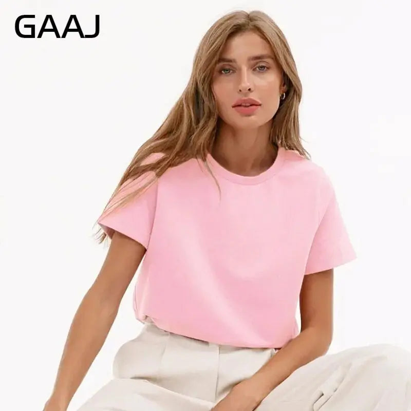 Camiseta Feminina 3XG 4XG 100 Algodão Oversized Casual Lisa Manga Curta Verão Top Básico de Rua Roupa de Qualidade - Rosa 4XG