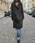 Fashionable Double-Breasted Long Woolen Coat Deep Coffee Color Double-Faced Large Collar Women's Premium Quality Outerwear