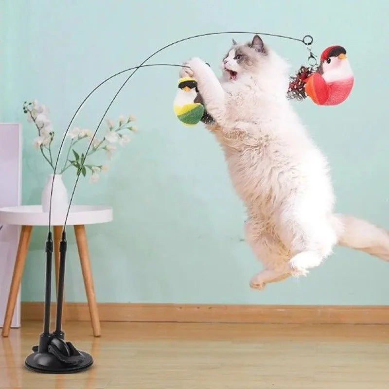 Brinquedo Interativo Varinha para Gato com Cabeça de Pássaro de Simulação, Varinha de Provocação para Gatos com Fio de Aço Destacável Substituível, Alivia o Tédio e Garante a Diversão do Gato