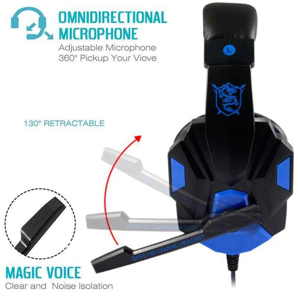 Headset Gamer Over-Ear Com Fio 3.5mm Fone De Ouvido Estéreo Com Microfone Ajustável Para PS4 PS5 Notebook Computador PC