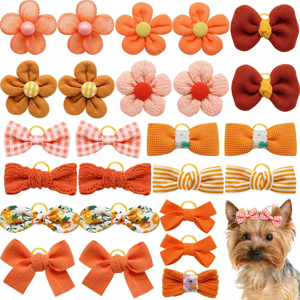 10/20 Peças Lacinhos para Filhotes com Elásticos Cor Doce Acessórios de Cabelo para Cães Feitos à Mão Acessórios de Cuidado para Cães
