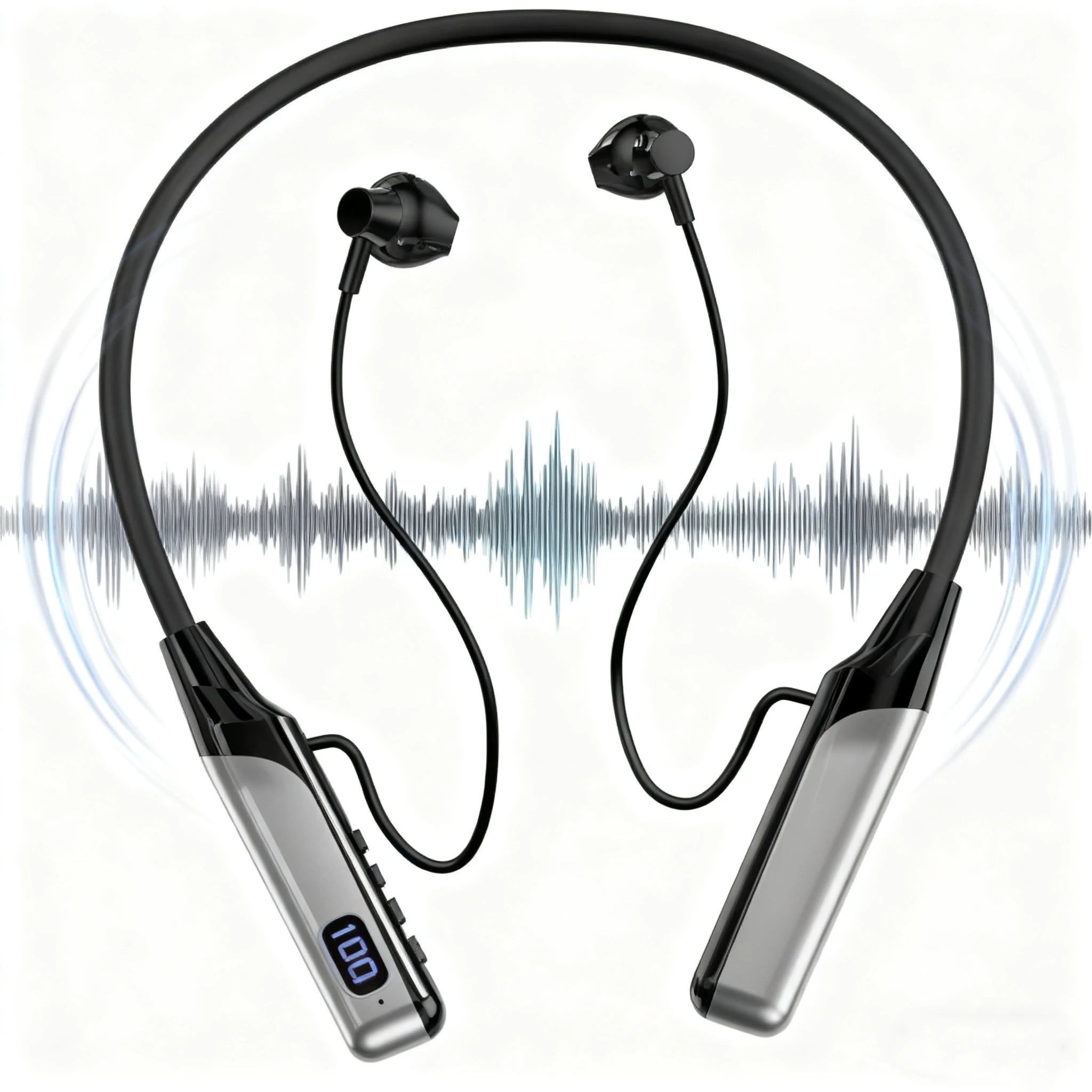 Fone de Ouvido Sem Fio 5.3 Headset de Pescoço Gamer com Display LED Estéreo Esportivo com Fones Magnéticos
