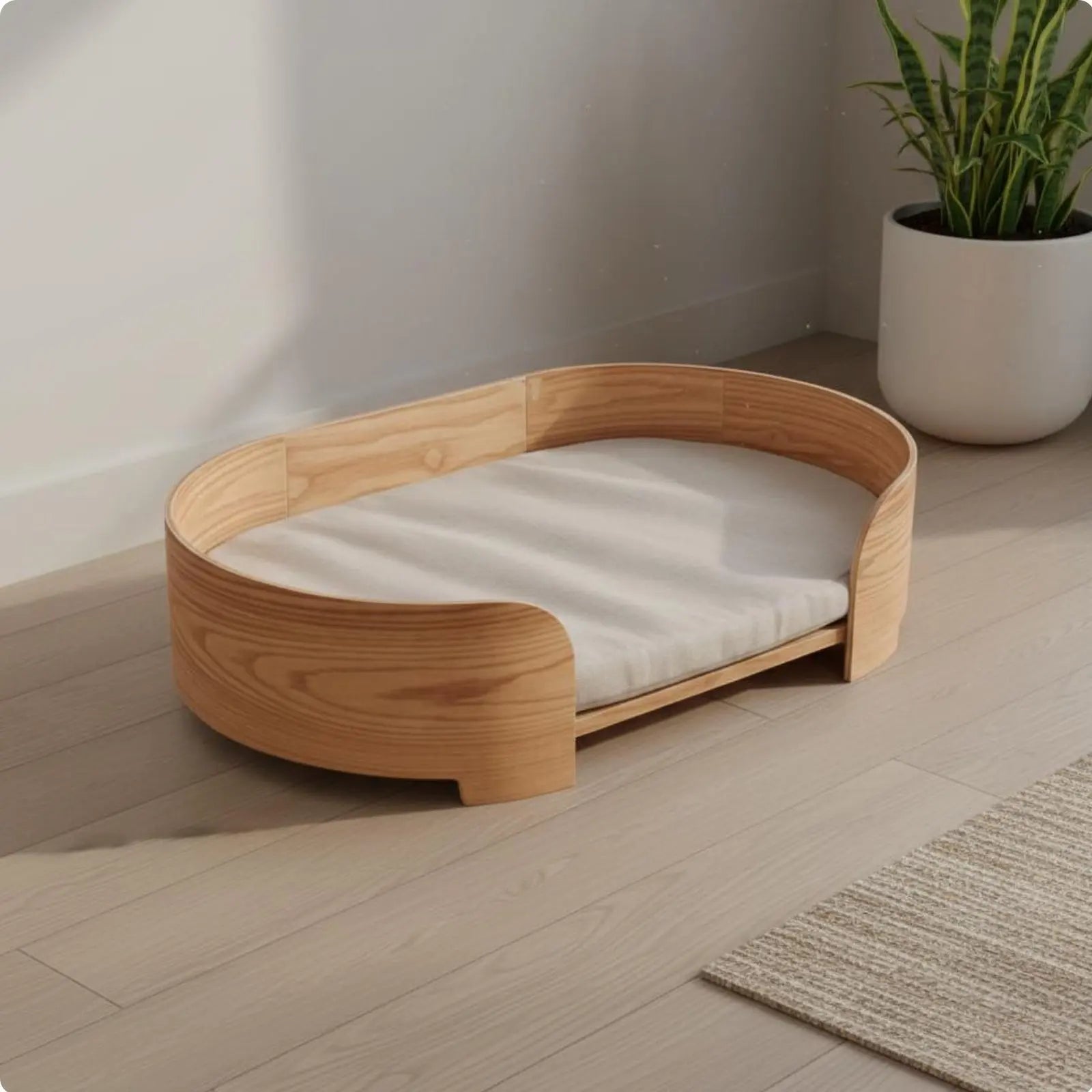 Wooden Pet Sofa Removable and Cleanable Cover Modern Pet Bed Raised Dog Lounger Year-Round Use Oval Cat Bed Firm Wood Veneer