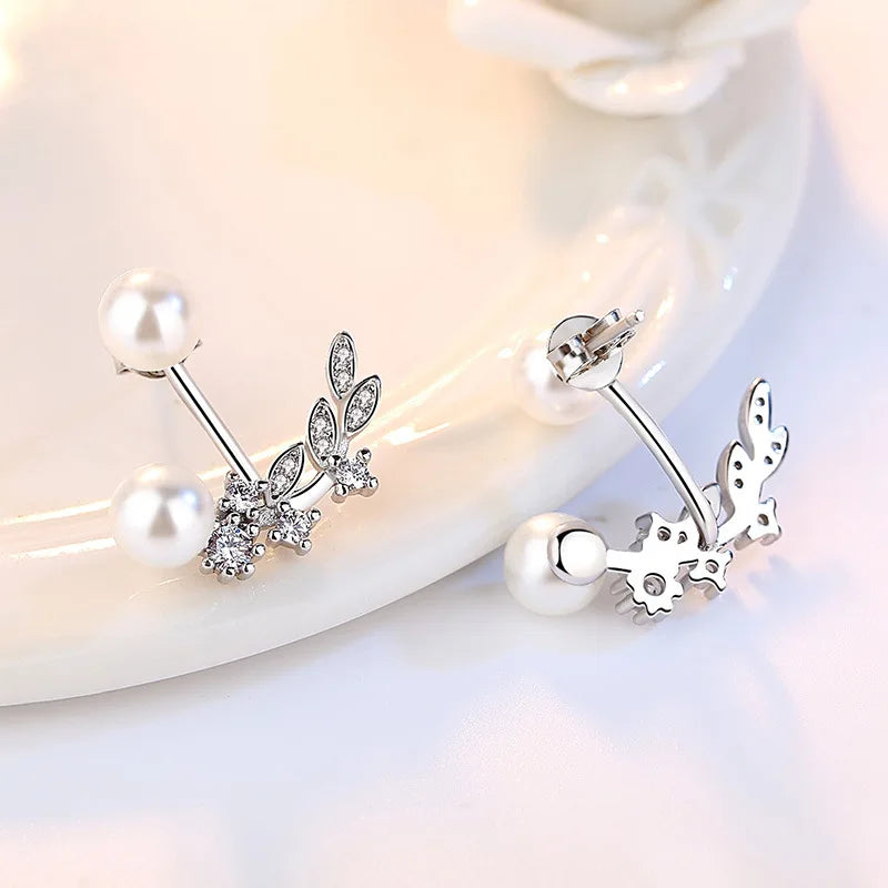 925 Sterling Silver Earrings Zircon Pearl Twist Luxury Stud Earrings For Women brincos pendientes bijoux
