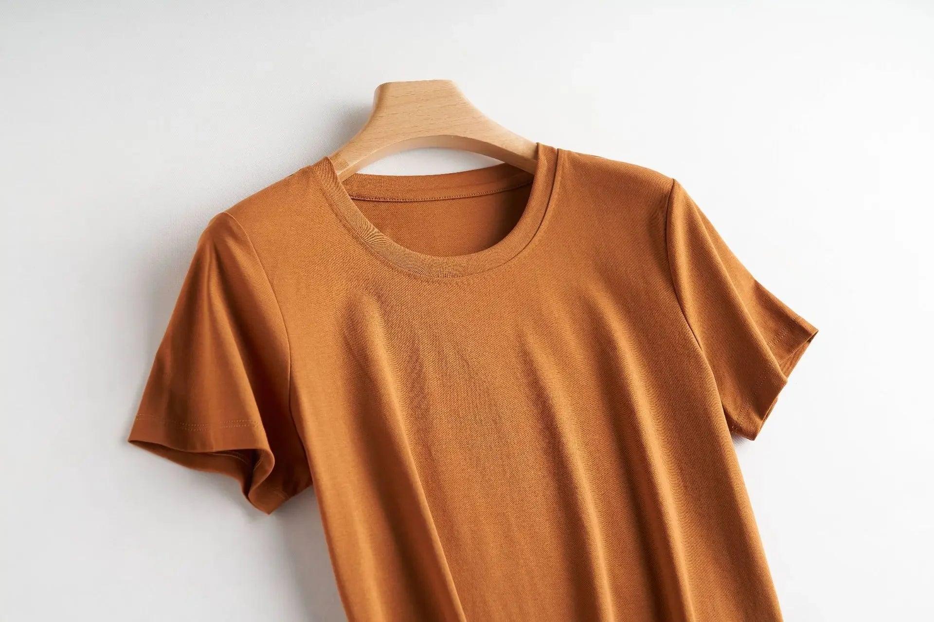 Camiseta Feminina Verão 2026 Gola V Manga Curta Algodão Casual Sólida Top Tees Solta Camisetas Básicas Camisas Femininas Tops Camisetas Femininas - verde escuro gola redonda P