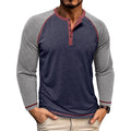Nova Camiseta Masculina de Manga Raglan com Gola Henry de Manga Longa Outono e Inverno Estilo Europeu e Americano