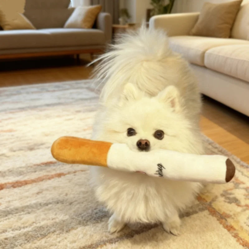 Brinquedo de Pelúcia Engraçado para Pets Cigarro Fumaça Grande Squeak para Cães Brinquedo Interativo de Mastigar Molar Resistente à Mordida Falso Cigarro Brinquedo para Cães