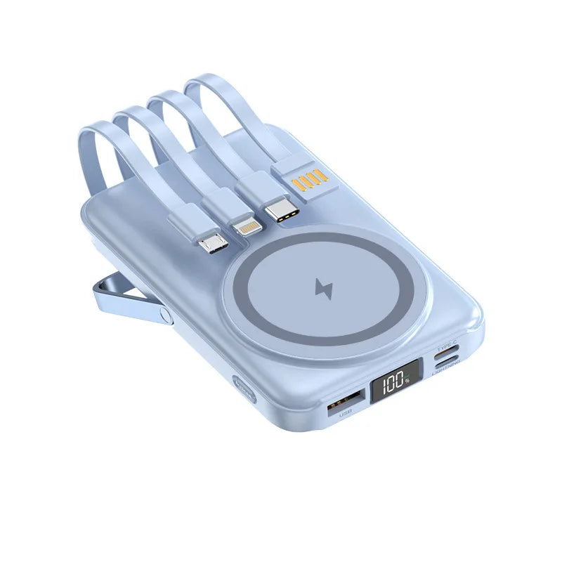 Magnetic Power Bank 20000mAh Fast Charging Wireless Cables Stand Portable