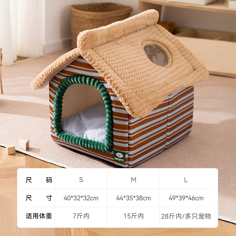 Thickened Enclosed Winter Warm  Villa Detachable Washable Pet Dog Bed  House Small  Shape Bed Home Comforter Pad