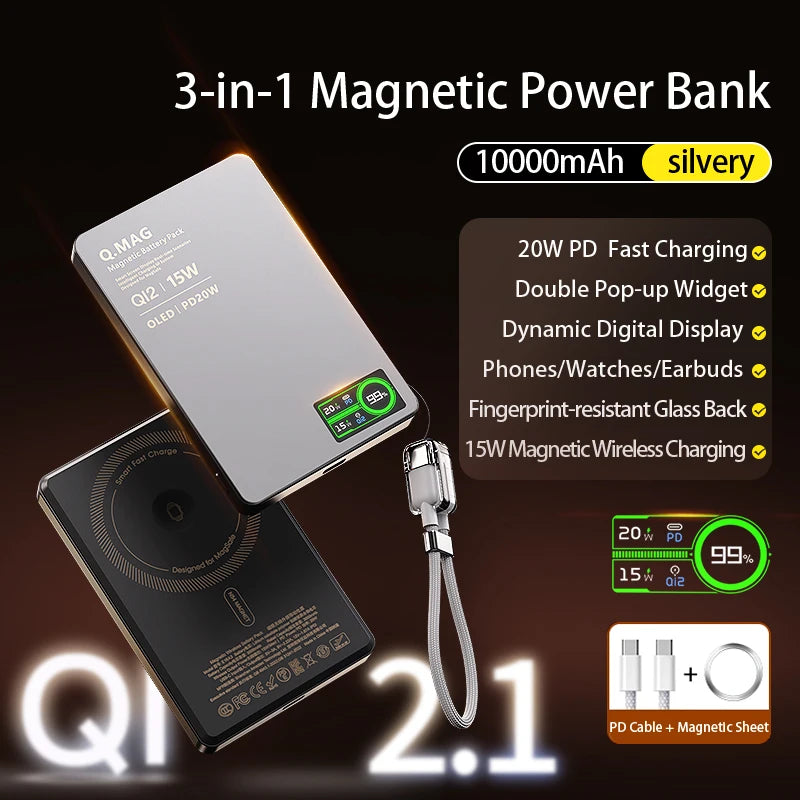 Magnetic Power Bank 10000mAh Wireless Fast Charging Portable