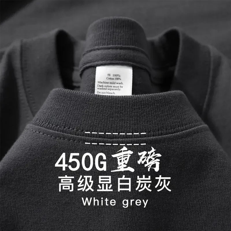 American 450g Heavy Cotton Short-sleeved T-shirt Men's and Women's Solid Color Loose Round Neck Top Bottoming Shirt Half-sleeved