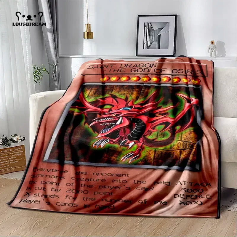 Anime Yu Gi Oh Card Throw Blanket Blue Eyes White Dragon Anime Cartoon Soft Plush Blanket Bedroom Bedspread Home Decor
