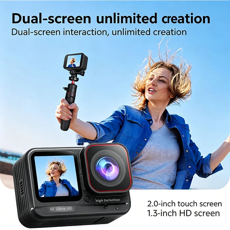 5K Action Camera - 4K60fps 2.0'' - Touchscreen Recording Cam