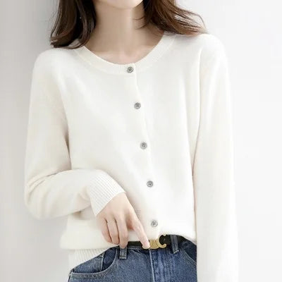 Off Season 38 Knitted Cardigan Womens Cashmere Short Round Neck Loose Outerwear Large Size Sweater Commute Style Korean Loos 1 - 3xl Wine red