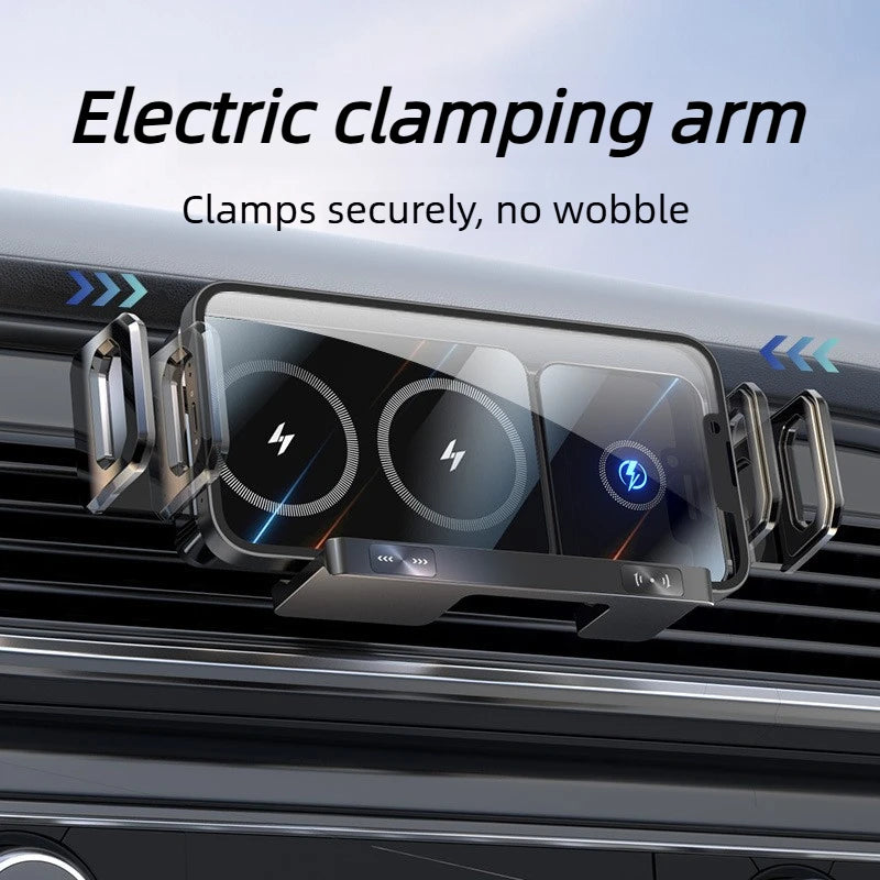 WonderNest Dual Coil Car Wireless Charger 90° Rotation Auto-Clamp