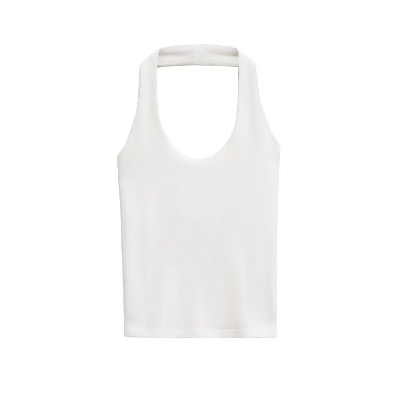 Verão Novo Moda Feminina Slim Fit Sem Costas Básico Versátil Top Gola Halter 4424308 Estilo Casual Curto - P Amarelo