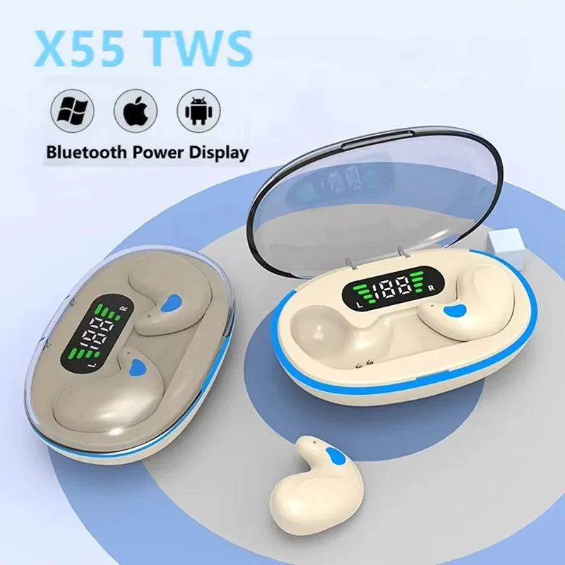 Fones de Ouvido Sem Fio Bluetooth X55 com Gancho de Orelha Fones Bluetooth Graves Redução de Ruído Fones de Ouvido Estéreo HiFi