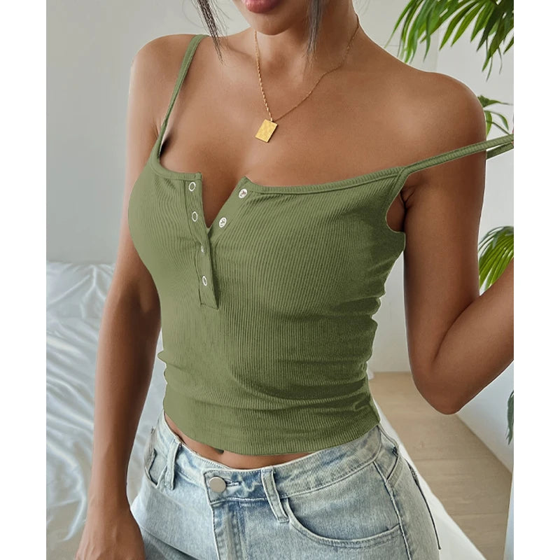 One Piece Summer Tops Womens Vest Cropped Corset Korean Suspenders Vest Sexy Camisole Slim Y2K Corset Tops Casual Basic T Shirt - TM20240223200-black XS