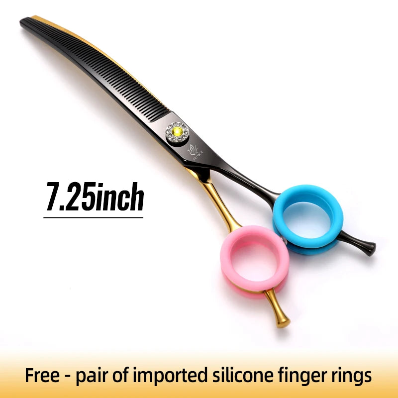 Tesoura de Grooming Fenice com Parafuso de Diamante 7.25 Polegadas Profissional Curva Chunker Tesoura de Desbaste para Pet Beautician