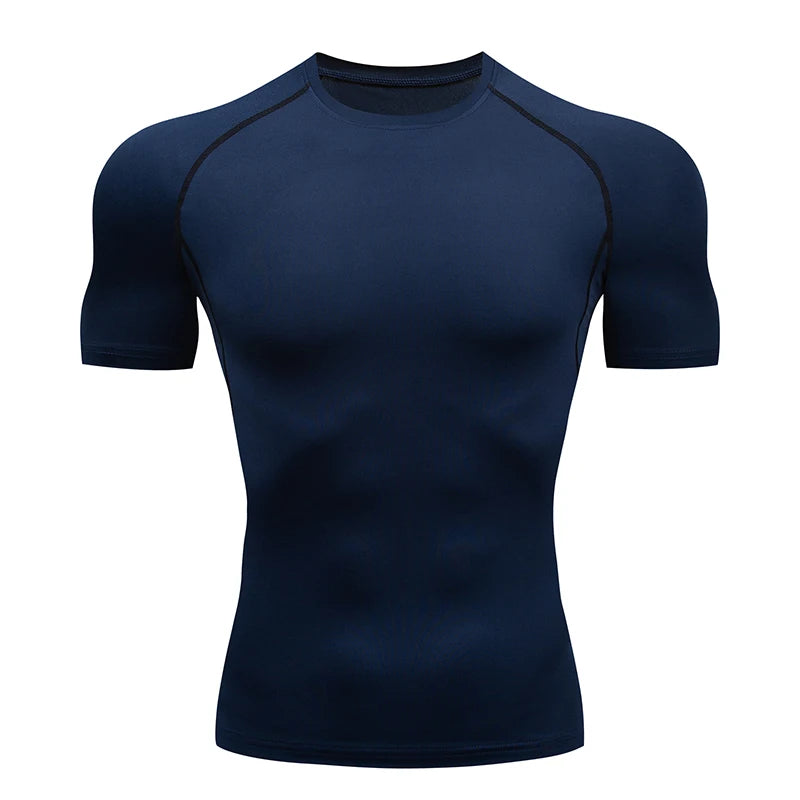 Camiseta de compressão masculina de verão, roupa esportiva, camiseta de corrida elástica de secagem rápida, top esportivo, camiseta para exercícios de academia com halteres