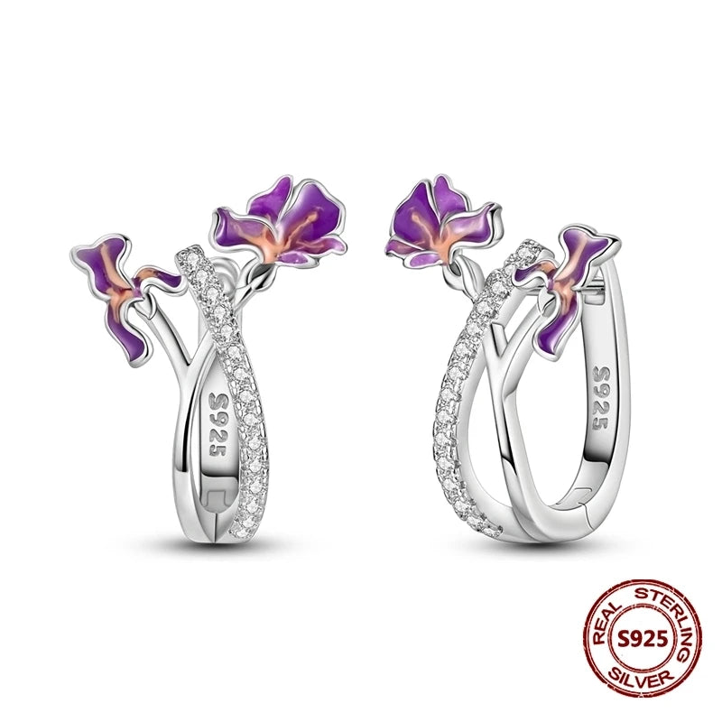 Lucky Clover Earrings 925 Silver Original Zircon Butterfly Dragonfly Chameleons Bee Flower Earrings For Women Jewelry Gift