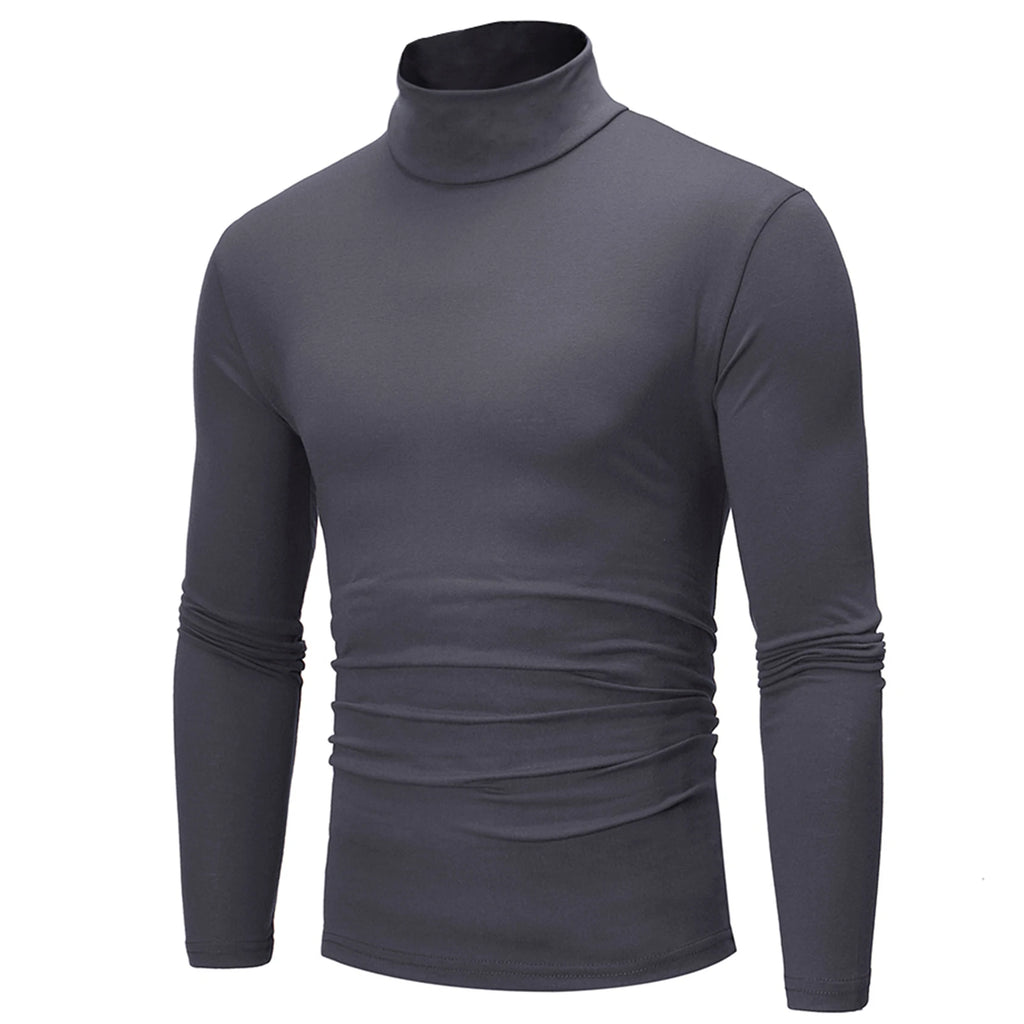 Camisa Masculina Nova Camiseta Básica Slim Fit Gola Alta de Poliéster Pulôver Gola Rolê Suéter Tops Camisa Masculina Primavera Outono