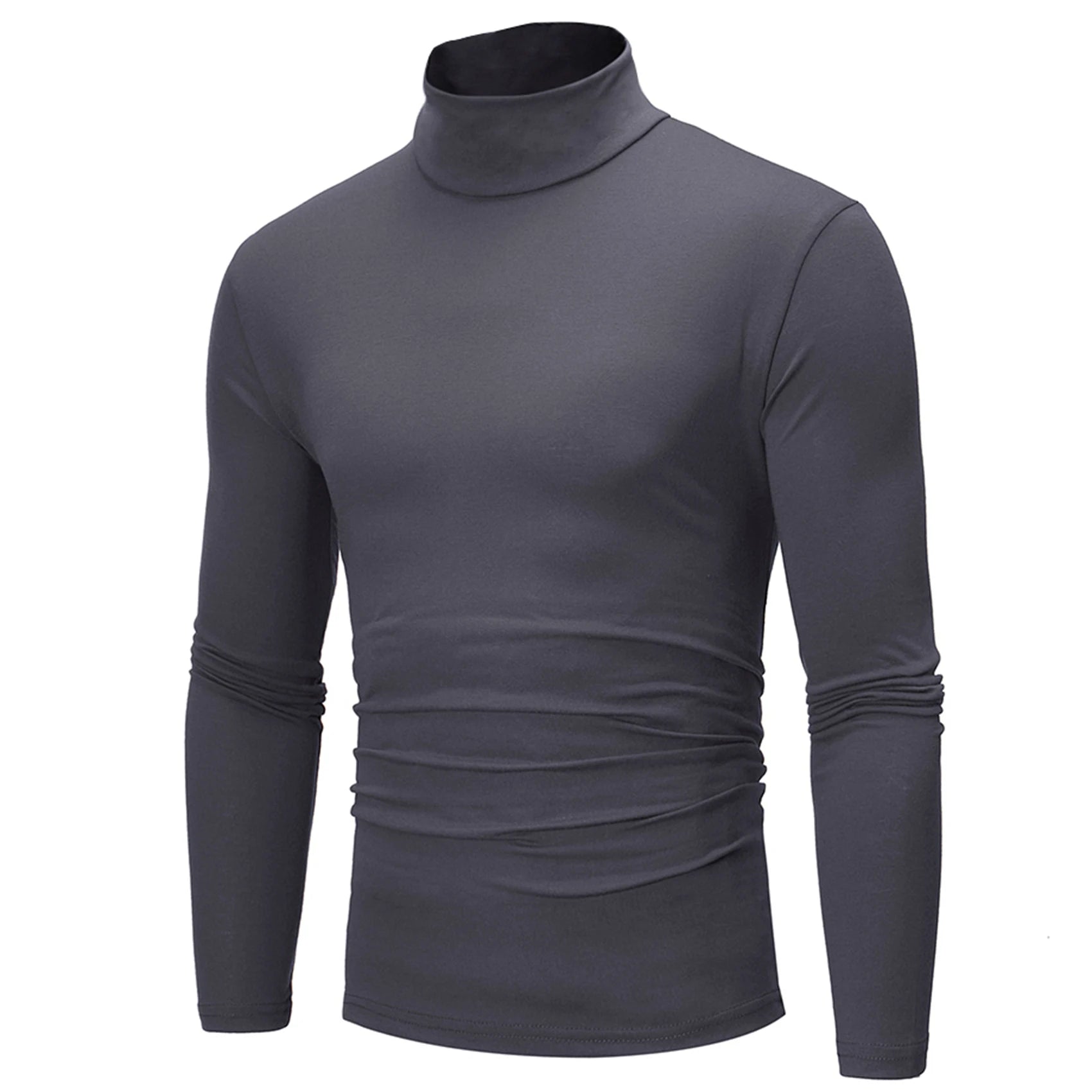 Camisa Masculina Nova Camiseta Básica Slim Fit Gola Alta de Poliéster Pulôver Gola Rolê Suéter Tops Camisa Masculina Primavera Outono