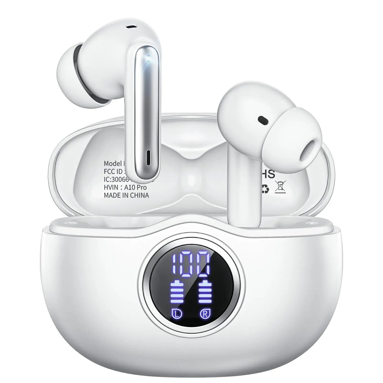 Bluetooth 5.3 Earbuds 50H Playtime LED Display Wireless Headphones ENC Noise Cancelling HiFi Stereo IPX7 Waterproof Sports Heads