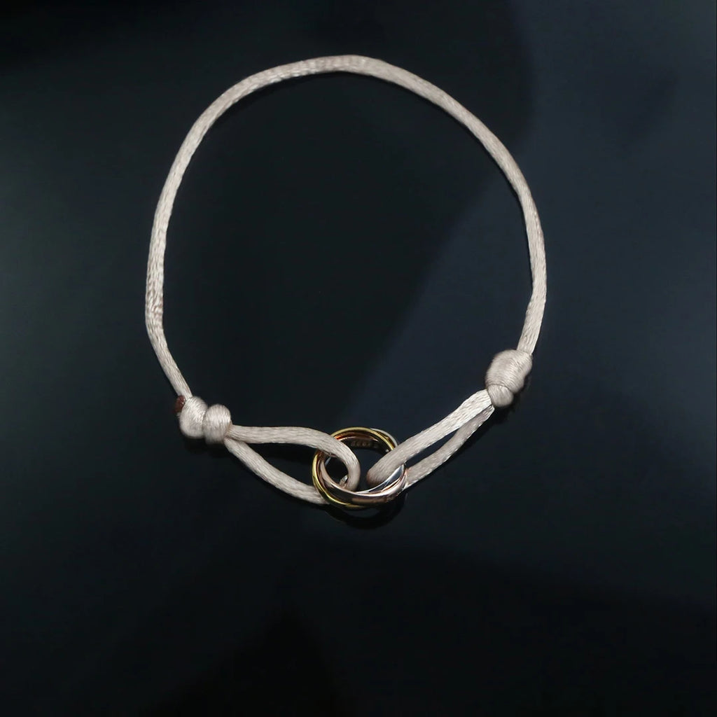 S925 Sterling Silver material three ring three color couple lucky bracelet. French luxury jewelry