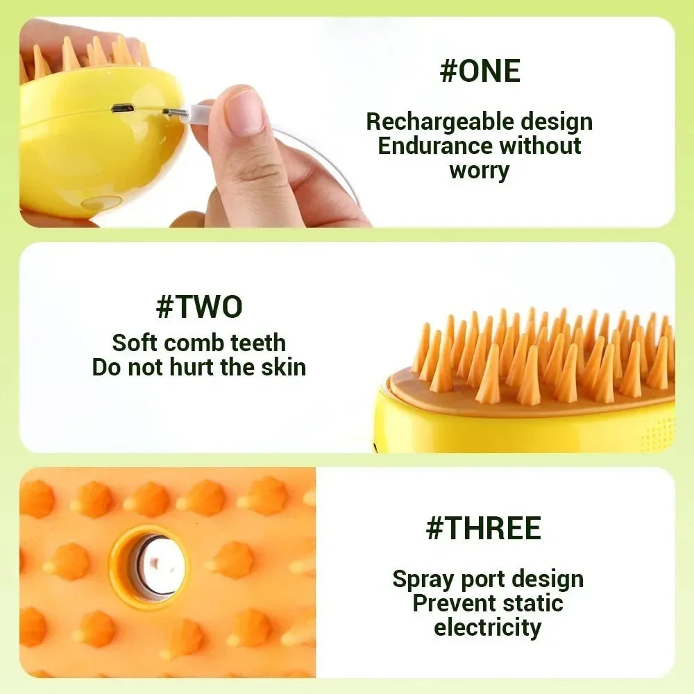 Escova a Vapor para Gatos e Cães, Pulverizador Elétrico para Massagem, Ferramenta de Tosa de Animais, Escova Massageadora Elétrica 3 em 1 para Remover Pelos Soltos