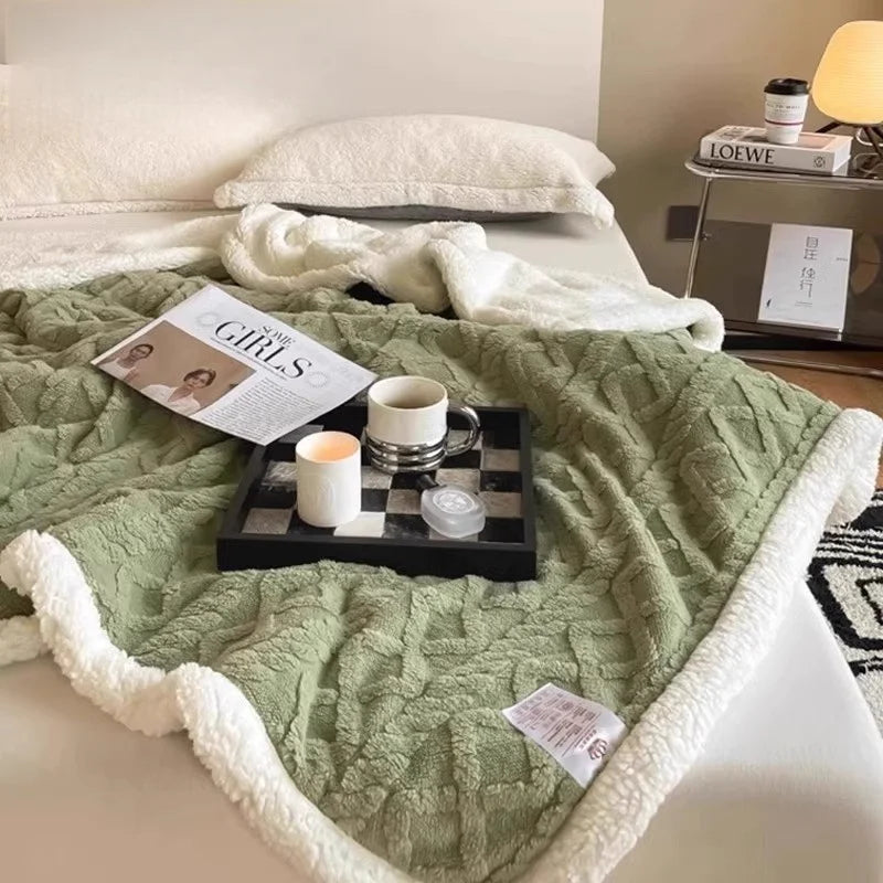 Rakksab Version Silk Fleece Lamb Fleece Bedroom Living Room Study Thickened Silk Fleece LambFleece Doublesided Blanket Available