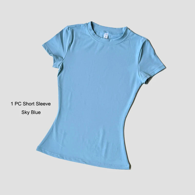 Blusas Yoga Femininas Sem Costura Esportivas Camisetas Fitness Manga Curta Yoga Camisa Top para Academia Corrida Treino Ativo