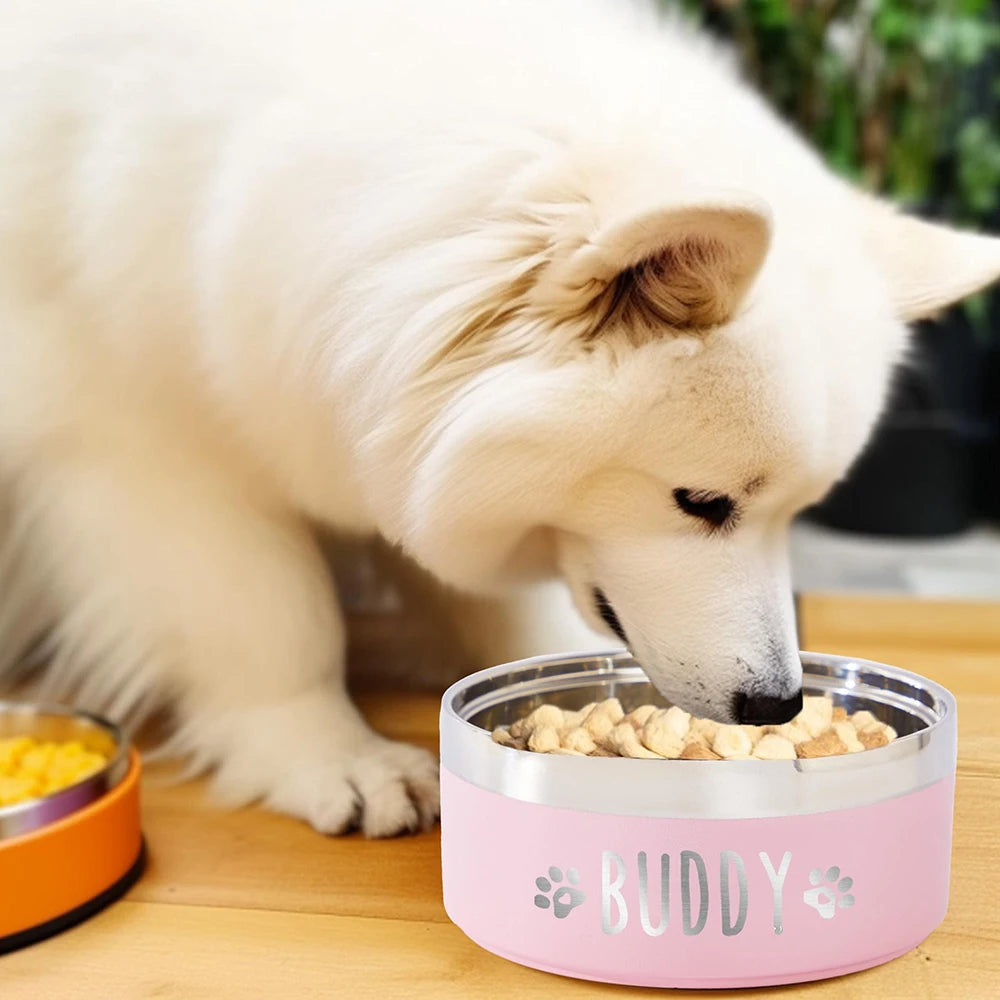 Tigela Dupla de Aço Inoxidável Personalizada para Cães Gatos Tigela para Animais de Estimação com Alimentação a Vácuo de Grande Capacidade Tigela para Água e Comida para Cães Acessórios para Cães Filhotes