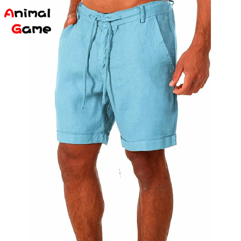 Moda Verão Masculina Shorts de Linho Masculino Shorts de Praia de Algodão Masculino Novo Selvagem Lazer Solto Sólido Shorts Cargo para Homens Shorts de Moletom