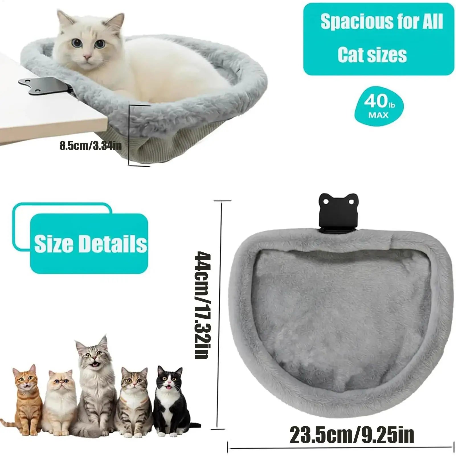 Cat Desk Bed Space Saving Foldable Perch Soft Plush Kitten Hammock Breathable Mesh Indoor Home Office Furniture