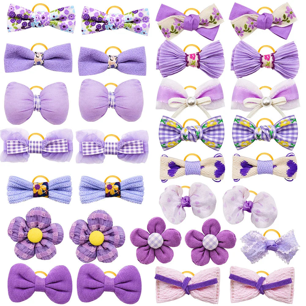 10/20 Peças Lacinhos para Filhotes com Elásticos Cor Doce Acessórios de Cabelo para Cães Feitos à Mão Acessórios de Cuidado para Cães