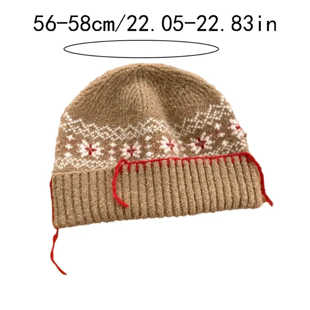 Chapéu Pulôver de Malha de Lã Casual À Prova de Frio Manter Quente Jacquard Chapéu de Lã Cor Sólida Proteção de Orelha Touca Feminina