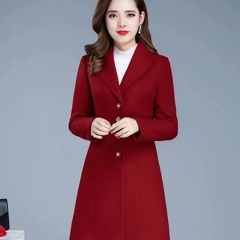 2025 Outono Inverno Novo Casaco Feminino De Lã Médio Longo Fino De Lã De Abotoamento Simples Moderno Casaco Feminino Grosso Casual - Forro rosa G