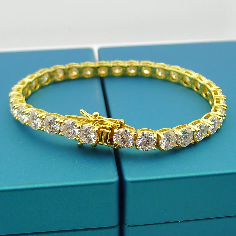 Pulseira Riviera de Moissanita Semni 3mm 4mm 5mm 6.5mm para Homens e Mulheres com Certificado, Joia Fina de Luxo em Prata Esterlina 925