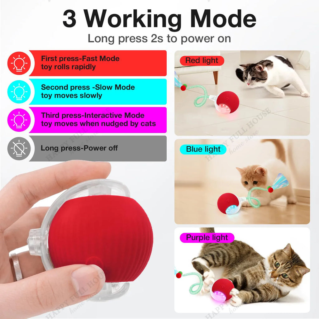 Brinquedos Interativos para Gatos com 3 Modos de Jogo, Brinquedos Automáticos para Gatos, Bola Elétrica Móvel para Gatinhos Entediados e Gatos Adultos