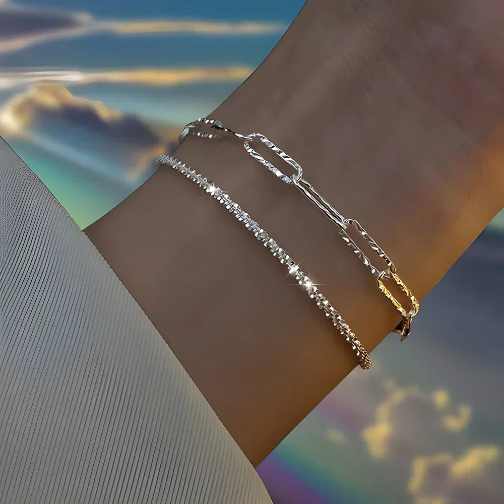 6 Pulseiras Femininas e Infantis de Strass em Prata Esterlina 925, Luxuosas, Estilo Coreano, Charmosas com Céu Estrelado Brilhante, Joias para Festa