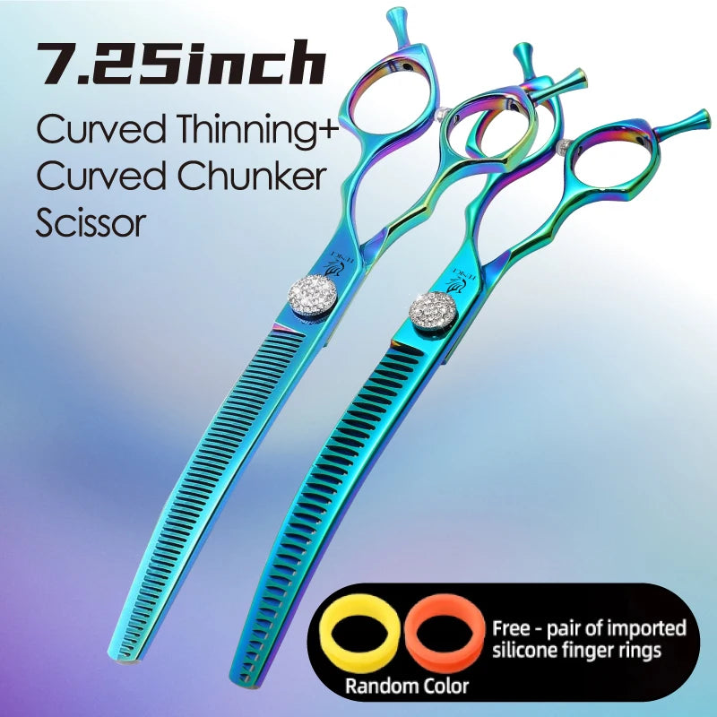 Tesoura de Grooming Fenice com Parafuso de Diamante 7.25 Polegadas Profissional Curva Chunker Tesoura de Desbaste para Pet Beautician
