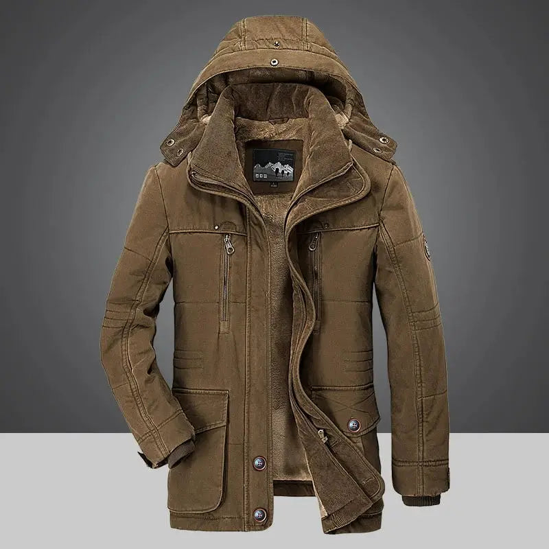Jaqueta Masculina de Inverno Parka de Veludo Grosso com Vários Bolsos Parkas Sólidas Masculinas Jaquetas Plus Size Corta-vento de Lã Quente Grossa