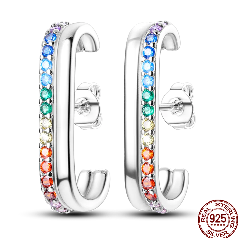 Earrings 925 Sterling Silver Colorful Shiny Zircon Earrings Temperament Charm Luxury Party Jewelry Gift Birthday Anniversary