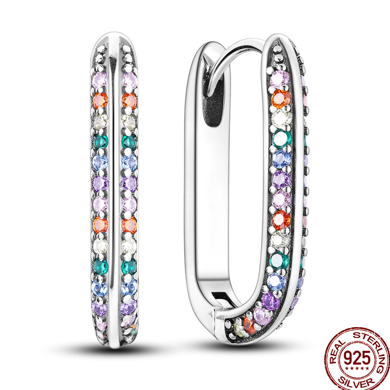 Earrings 925 Sterling Silver Colorful Shiny Zircon Earrings Temperament Charm Luxury Party Jewelry Gift Birthday Anniversary
