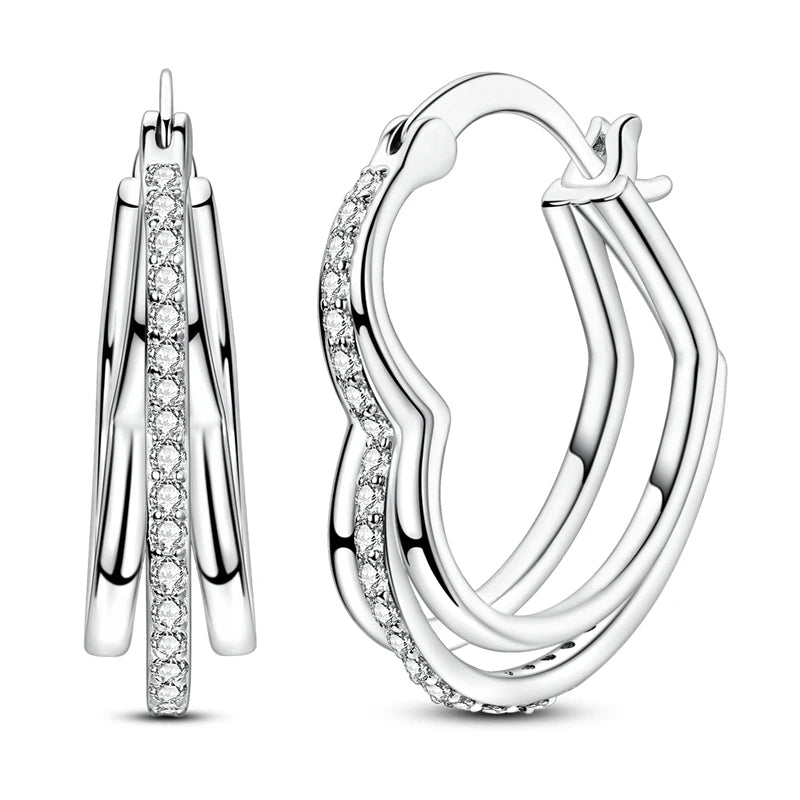 Love Heart Earrings 925 Sterling Silver Original Shining Zircon Heart Hoop Earrings For Women Wedding Anniversary Jewelry Gift
