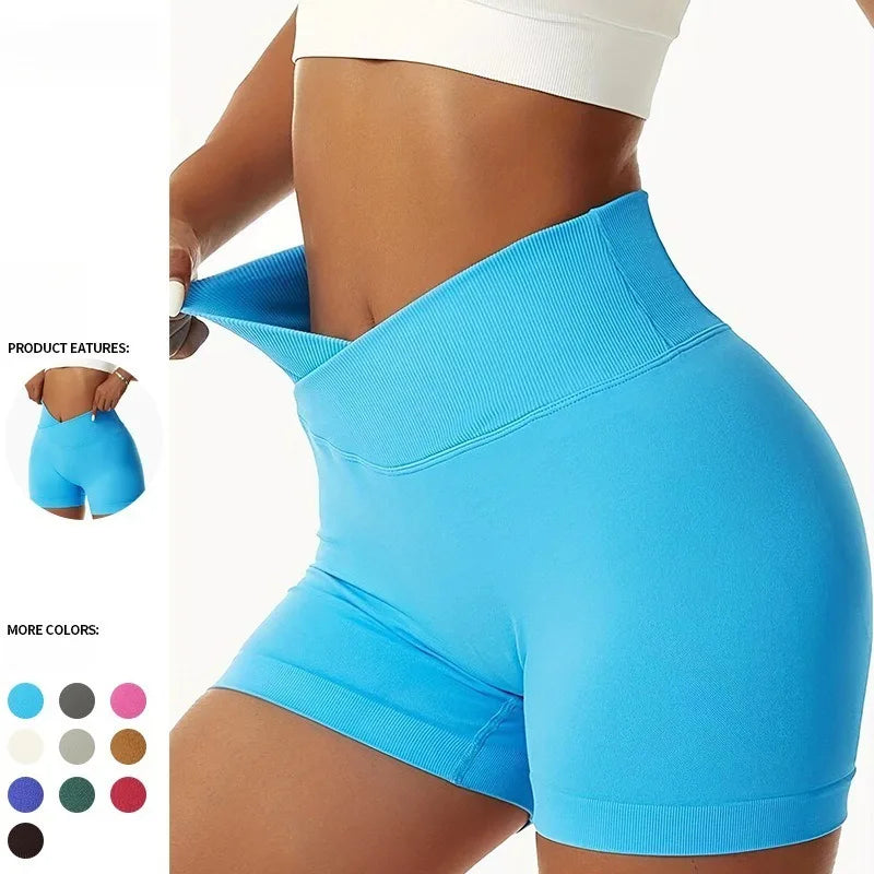 Short Mulher de Academia Cintura Alta Fitness Treino Yoga Roupa Corrida Legging Levanta Bumbum Shorts Ciclista Esportivo