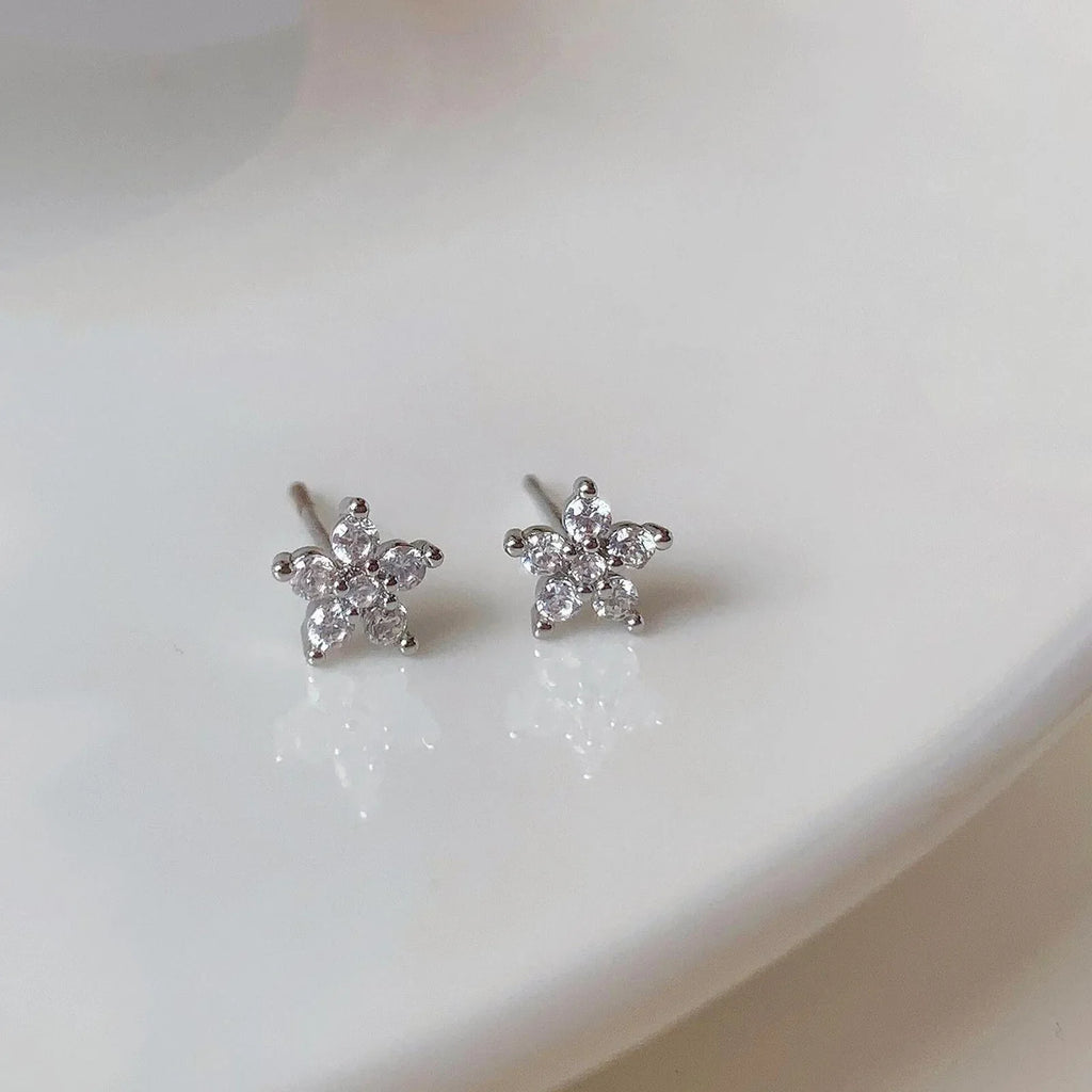 1 Pair of Five-Pointed Star Zircon Earrings S925 Sterling Silver Elegant Trendy Women's Accessories Gift for All Occasions