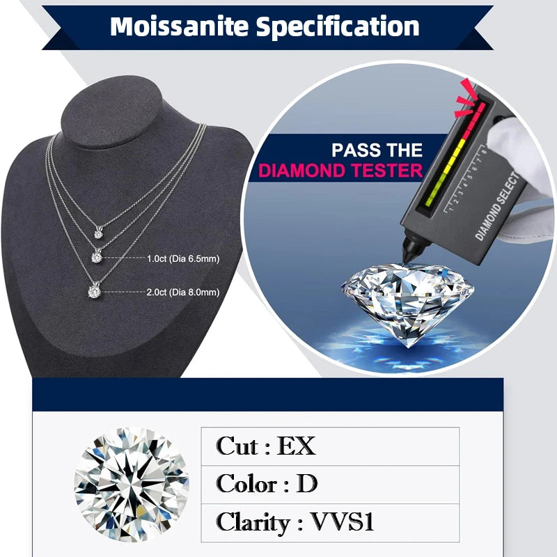 BAMOER Colar Pingente Moissanite 1 Quilate para Mulheres Joia Fina de Prata Esterlina 925 de Alta Qualidade para Festa de Casamento Noiva 3 Cores